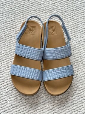 Girls “Water Vista” Reef Light Blue Woven Double-Strap Slingback Sandals
